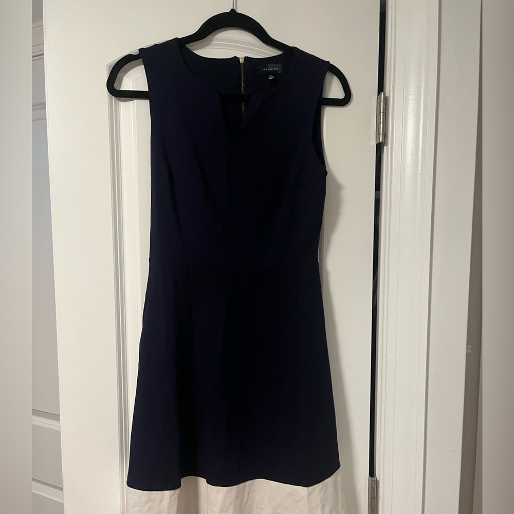 Navy + White trim dress with V top. Size extra small!!